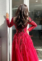 Long Sleeves Red Maxi Dress (XXL)