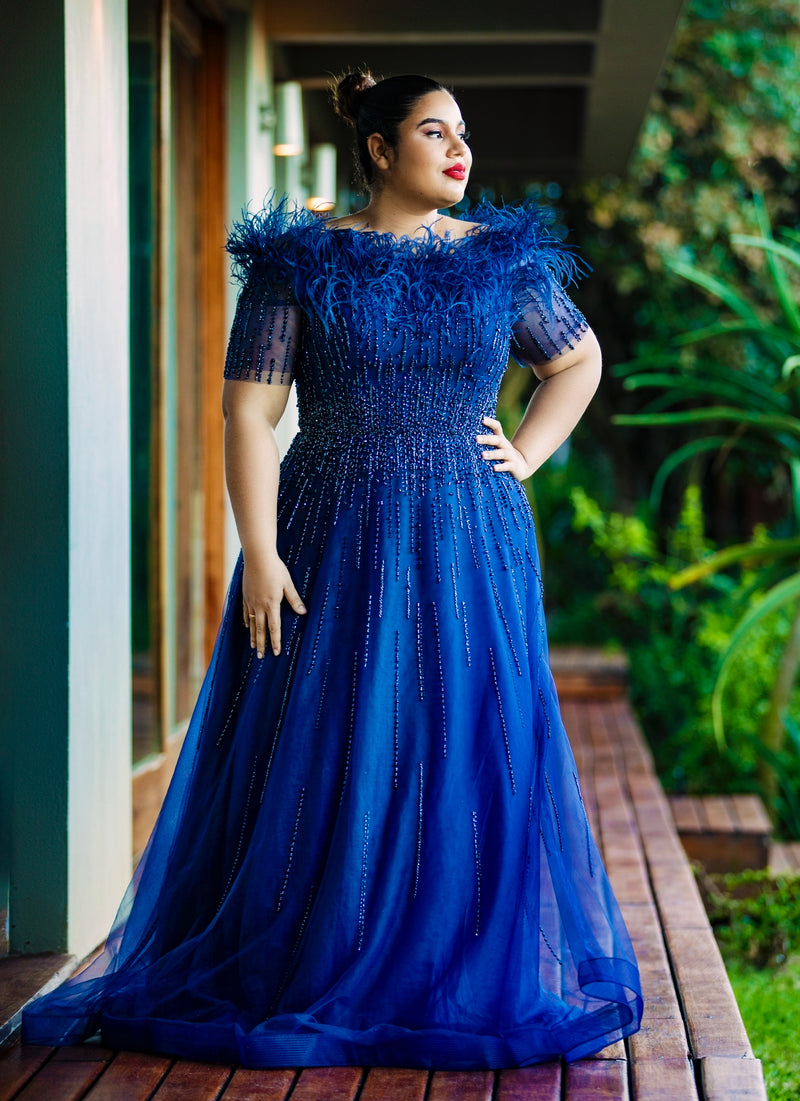 Feather Fancy Dark Blue Gown (XXL)