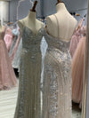 Beige Silver Full Embroidery Glitz Gown (XS)