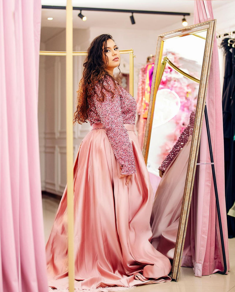 Lux Pink Long Sleeve Gown Plus (XXL)