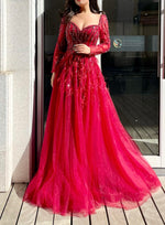 Long Sleeves Red Maxi Dress (XXL)