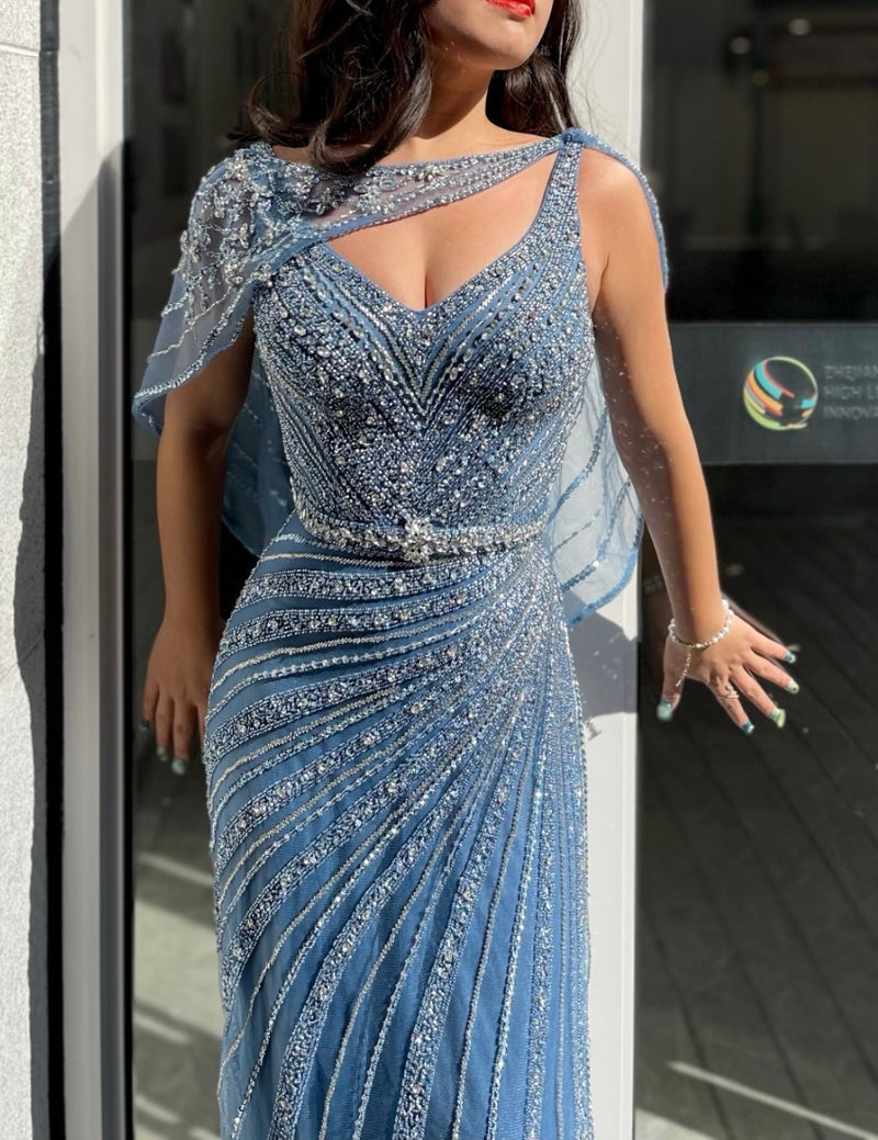 Sparkle Chique Maxi Gown in Blue (XXL)