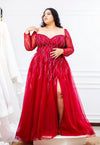 Long Sleeves Red Maxi Dress (XXL)