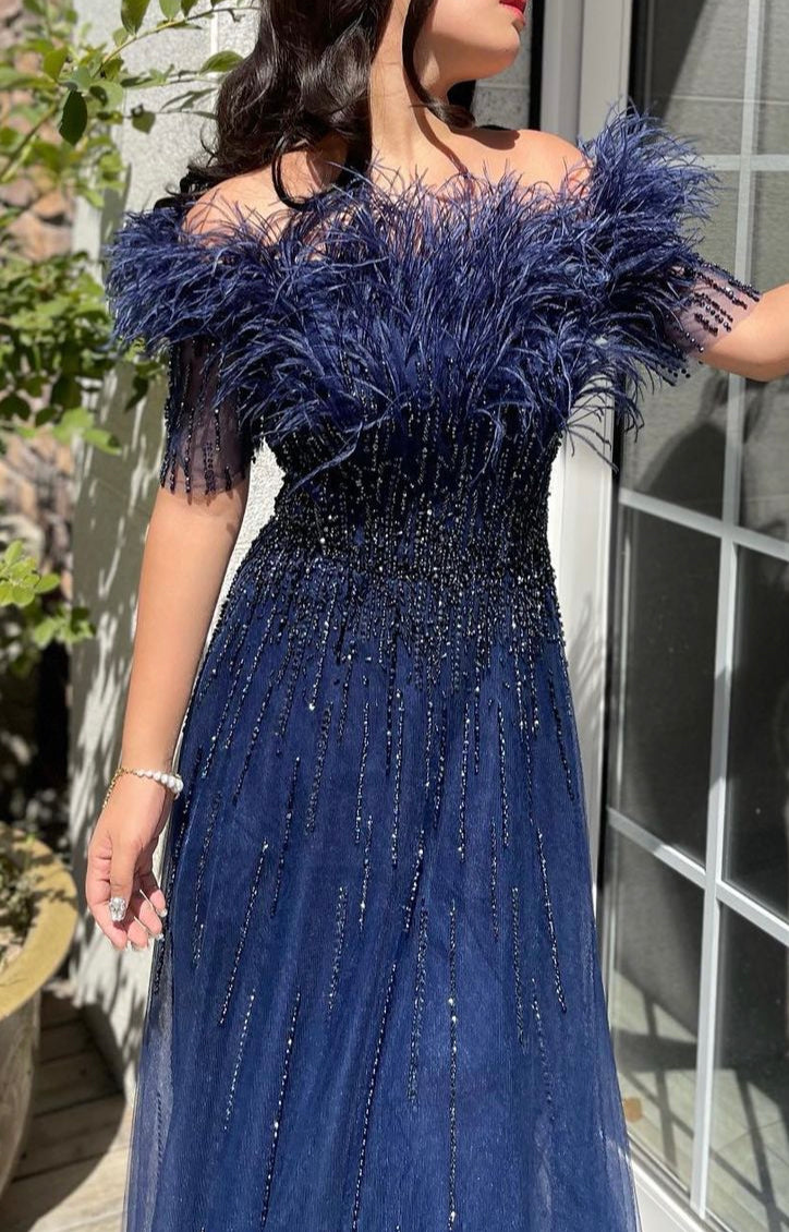 Feather Fancy Dark Blue Gown (XXL)