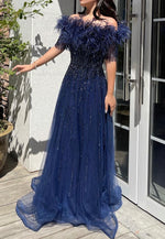 Feather Fancy Dark Blue Gown (XXL)