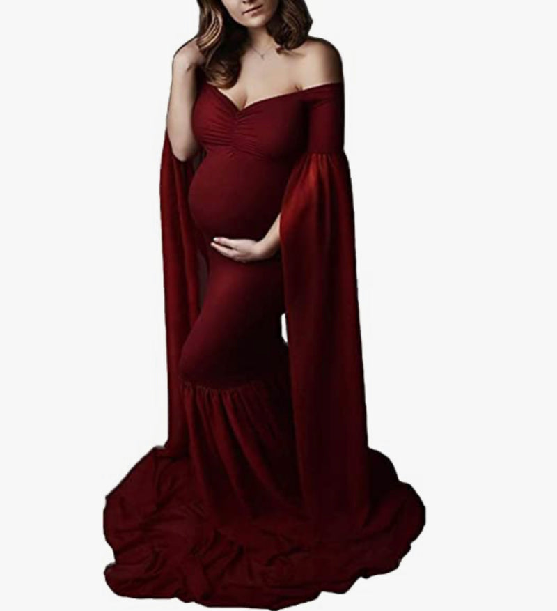 Flowy Burgundy Maternity Shoot Dress (XL)