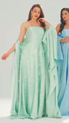 Silk Green Maxi Dress with Shawl (L)