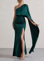 Green Satin Maxi Dress (S)