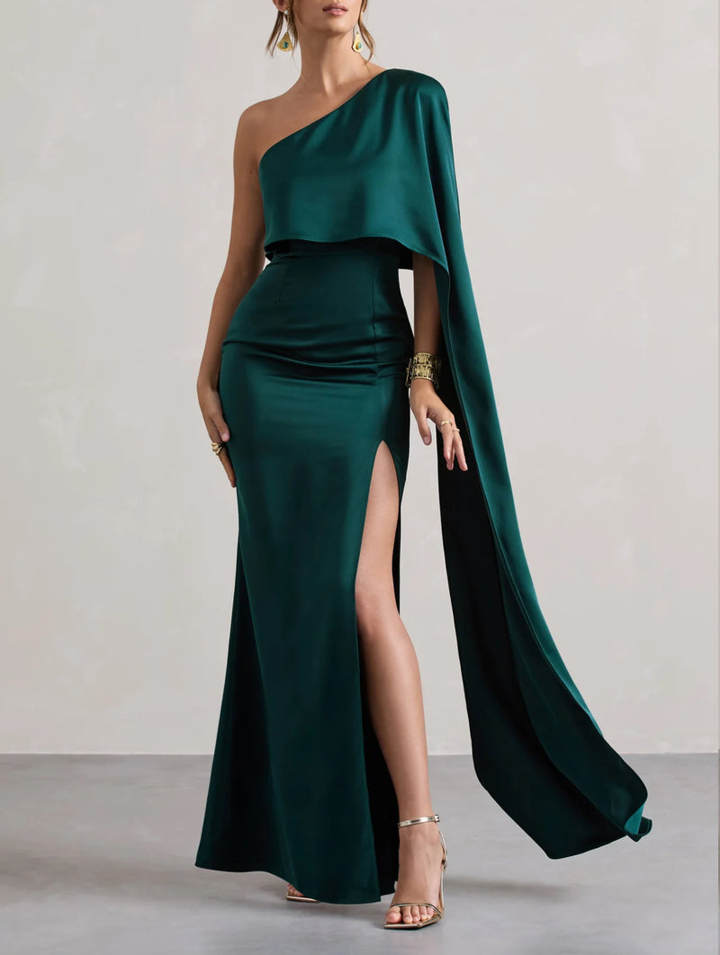 Green Satin Maxi Dress (S)