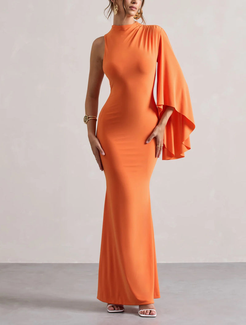 Orange High Neck One Sleeve Maxi (L)