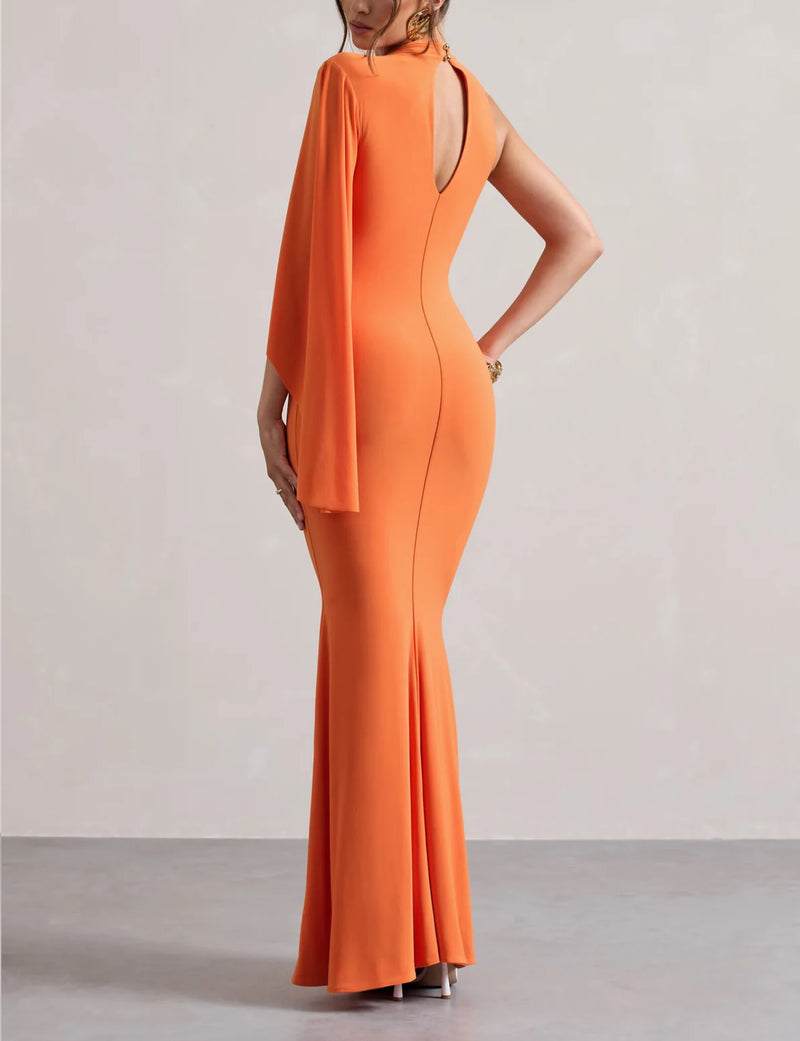 Orange High Neck One Sleeve Maxi (L)