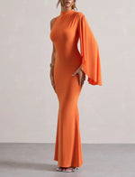 Orange High Neck One Sleeve Maxi (L)