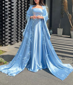 Silk Blue Maxi Dress with Shawl (S)