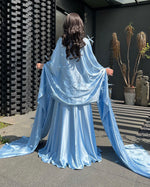 Silk Blue Maxi Dress with Shawl (S)