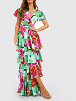 Printed Tropical Ruffle Maxi (L)