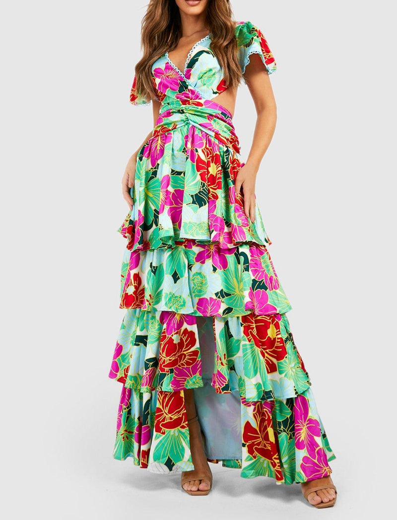 Printed Tropical Ruffle Maxi (L)