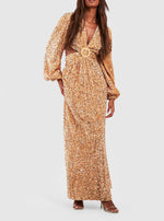 Gold Velvet Sparkle Maxi Dress (M)