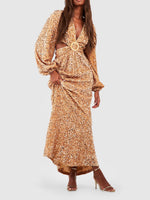 Gold Velvet Sparkle Maxi Dress (M)