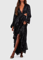 Black Velvet Sparkle Maxi Dress (L)