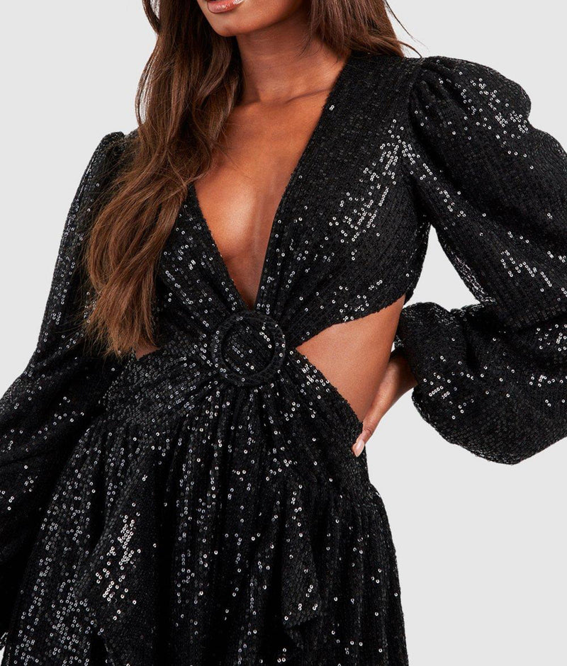 Black Velvet Sparkle Maxi Dress (L)