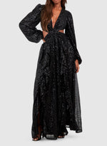 Black Velvet Sparkle Maxi Dress (L)