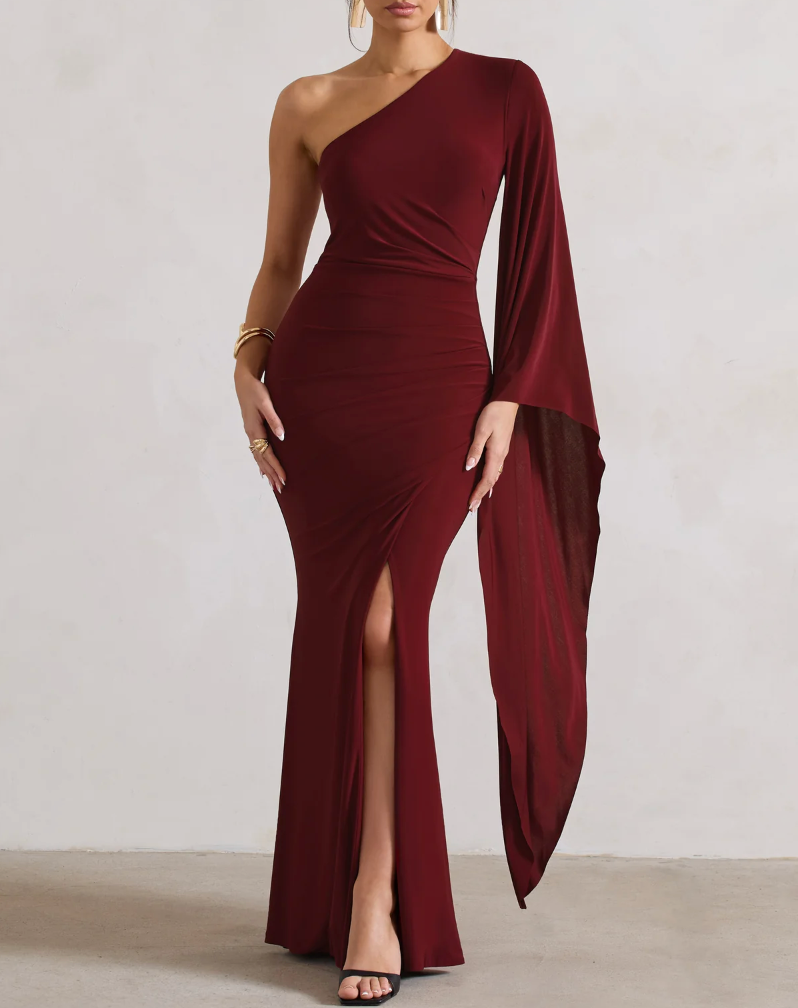 Berry One Shoulder Cape Sleeve Maxi (L)