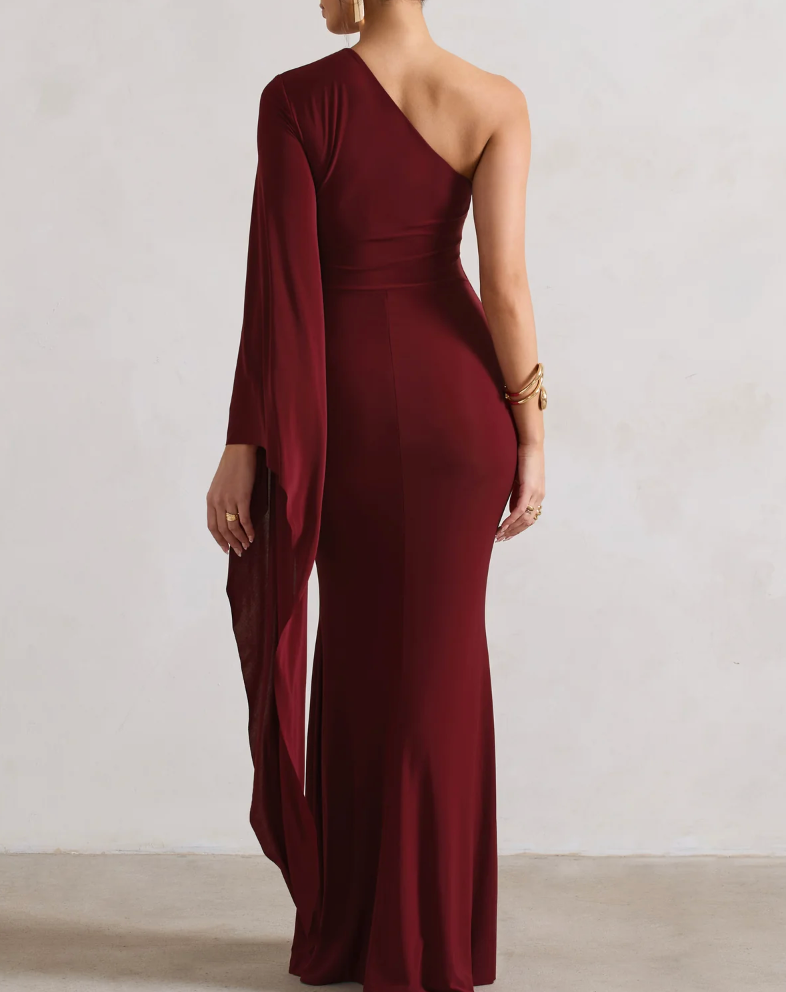 Berry One Shoulder Cape Sleeve Maxi (L)