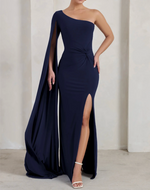 Navy One Shoulder Fitted Maxi (XL)