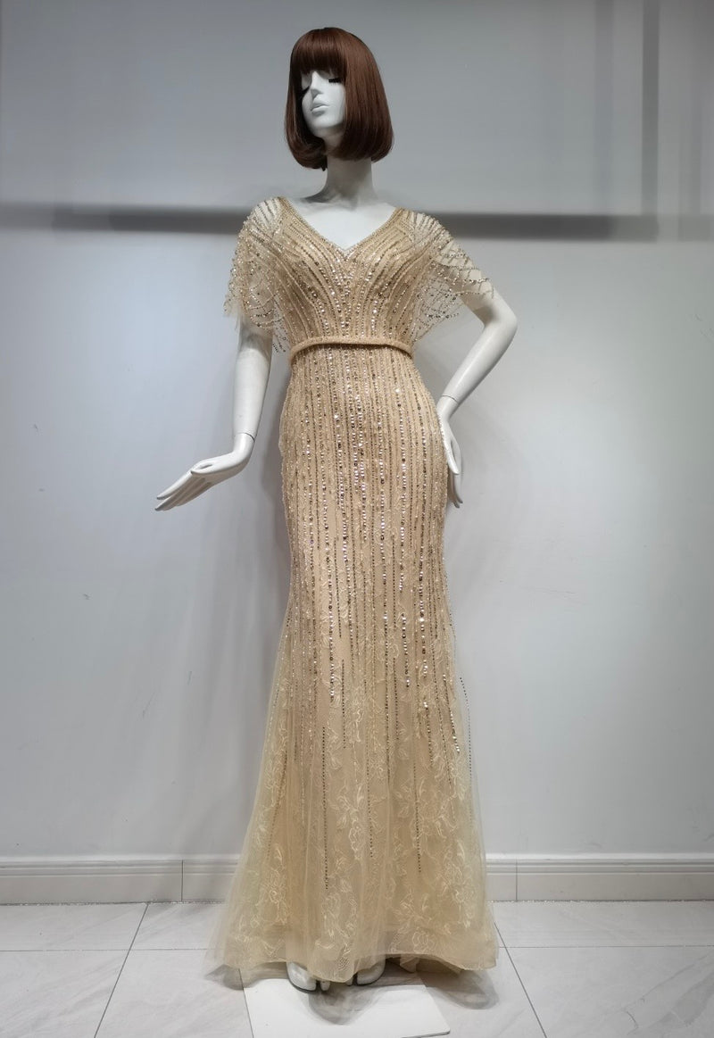 Golden Embroidered Maxi Gown (XXL)