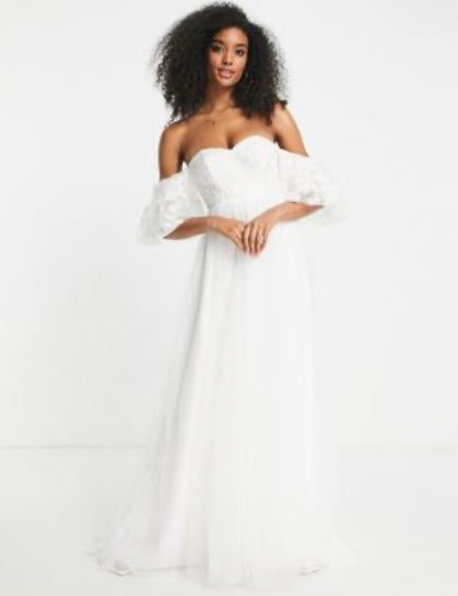 Alicia Off Shoulder Embroidered Bridal Dress (S)