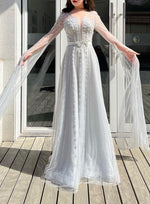 Silver Flowing Embroidered Gown (L)