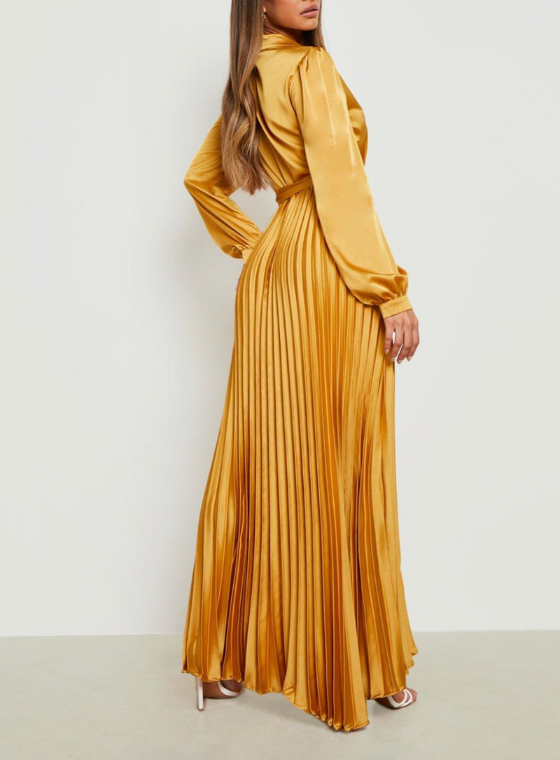 Vestido Plus Amarelo Plissado (XXL)