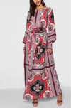 Printed Balloon Sleeve Maxi Red (L)