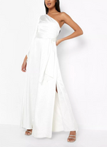 One Shoulder Satin Drape Maxi White (S)