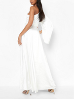 One Shoulder Satin Drape Maxi White (S)