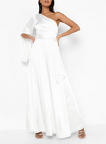 One Shoulder Satin Drape Maxi White (S)