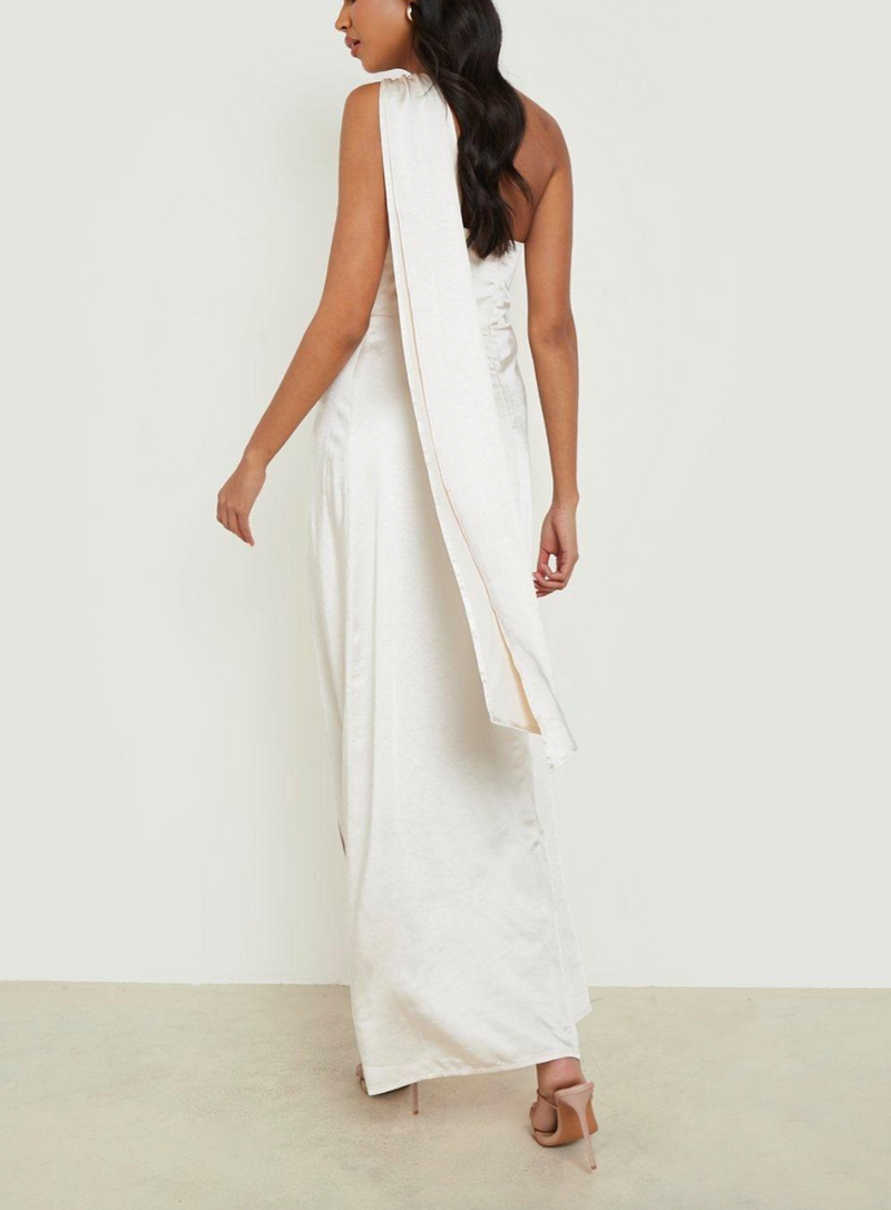 Drape One Shoulder Slit Maxi Pearl (S)