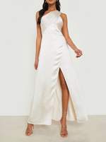 Drape One Shoulder Slit Maxi Pearl (S)