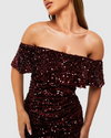 Off Shoulder Midi Party Dress Bordeaux (S)