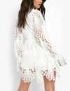 Flared Sleeve Lace Dress White (M)