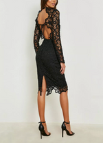 Black Crochet Lace Open Back Midi (XS)