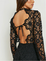 Black Crochet Lace Open Back Midi (S)