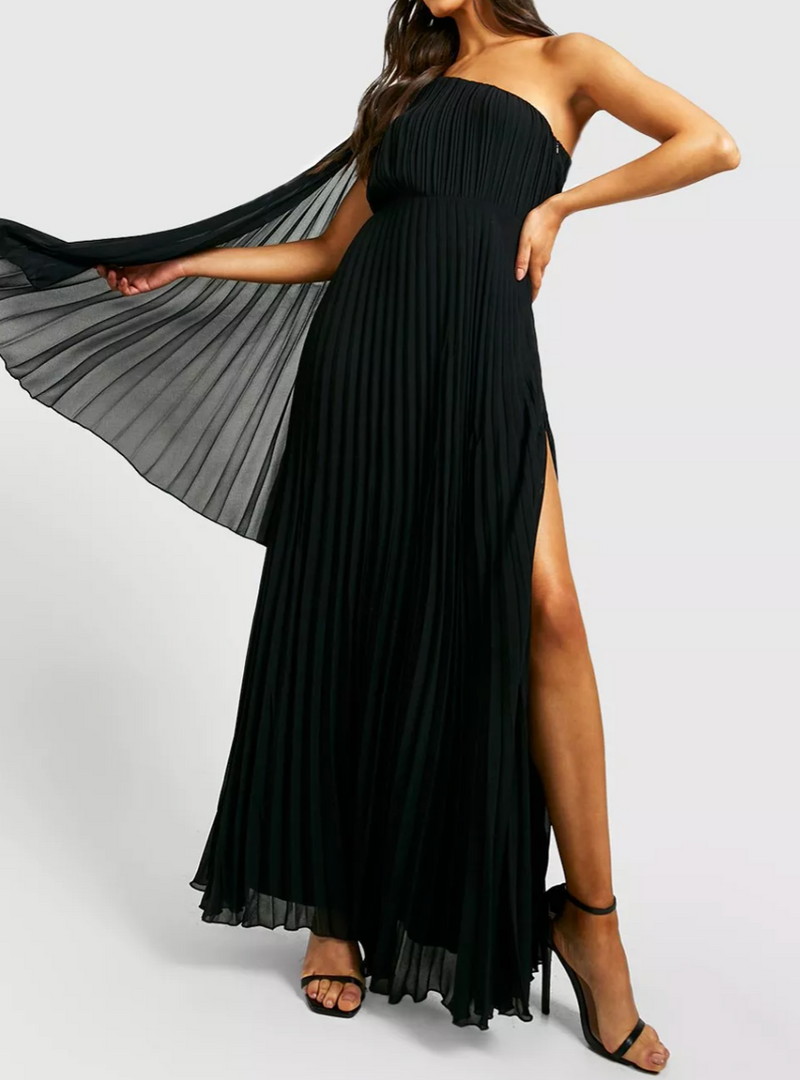 Plus Cape One Shoulder Plissado Black (XXL)