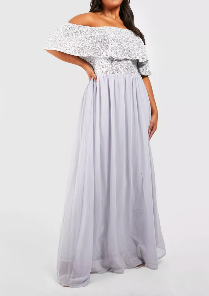 Plus Silver Off Shoulder Glitter Maxi (XXXL)