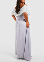 Plus Silver Off Shoulder Glitter Maxi (XXXL)