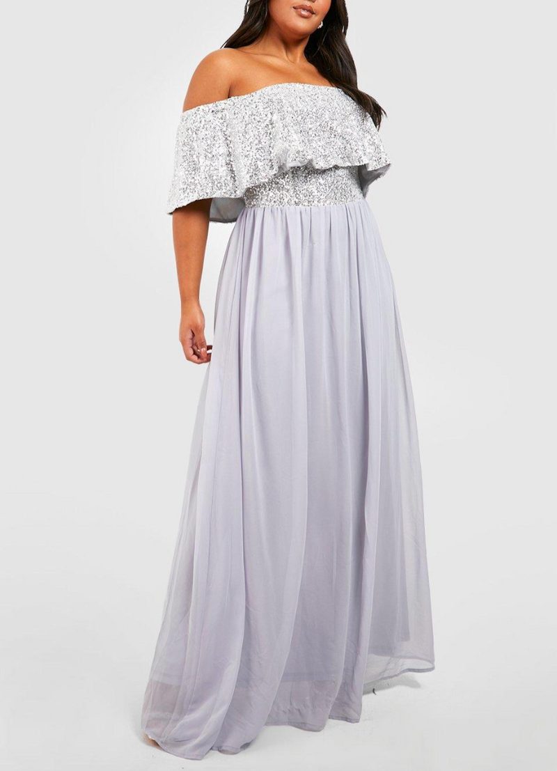 Plus Silver Off Shoulder Glitter Maxi (XXXL)