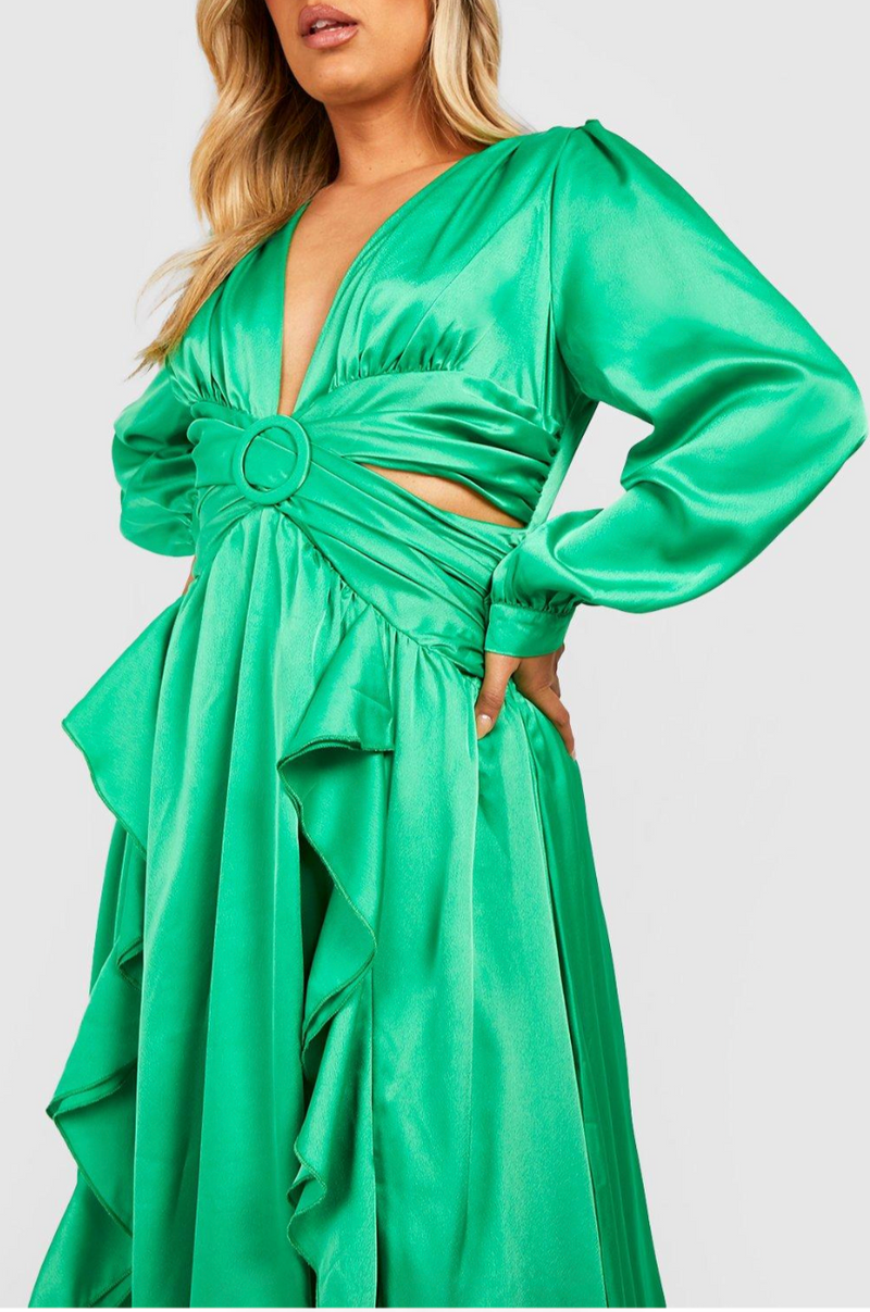 Plus Long Sleeve Ruffle Maxi Emerald (XXXL)