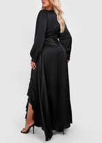 Plus Long Sleeve Ruffle Maxi Black (XL)