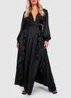 Plus Long Sleeve Ruffle Maxi Black (XL)