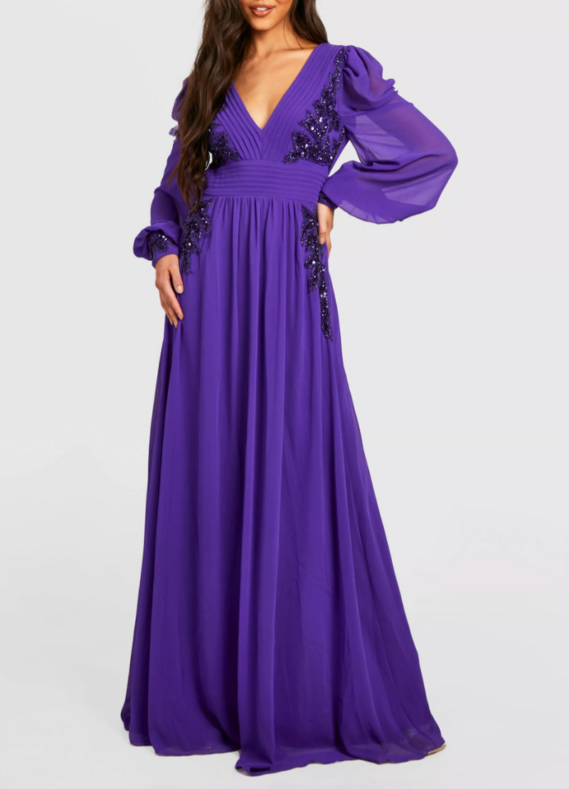 Purple Chiffon Sparkle Detail Maxi Dress (M)